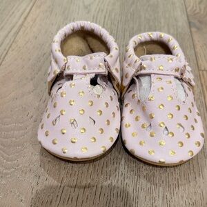 Freshly Picked Pink Moccasins with Gold Dots